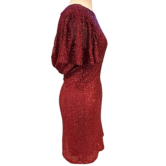 ASTR The Label Flutter Sleeve Draped Back Burgundy Wine Sequined Mini Dress Med - Picture 4 of 14
